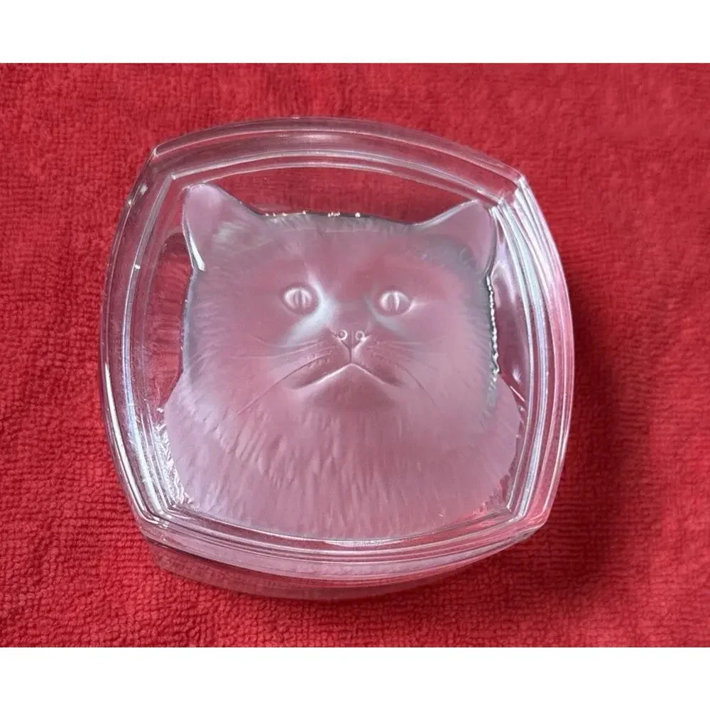 Cat Lead Crystal Trinket Box Frosted Glass Keepsake